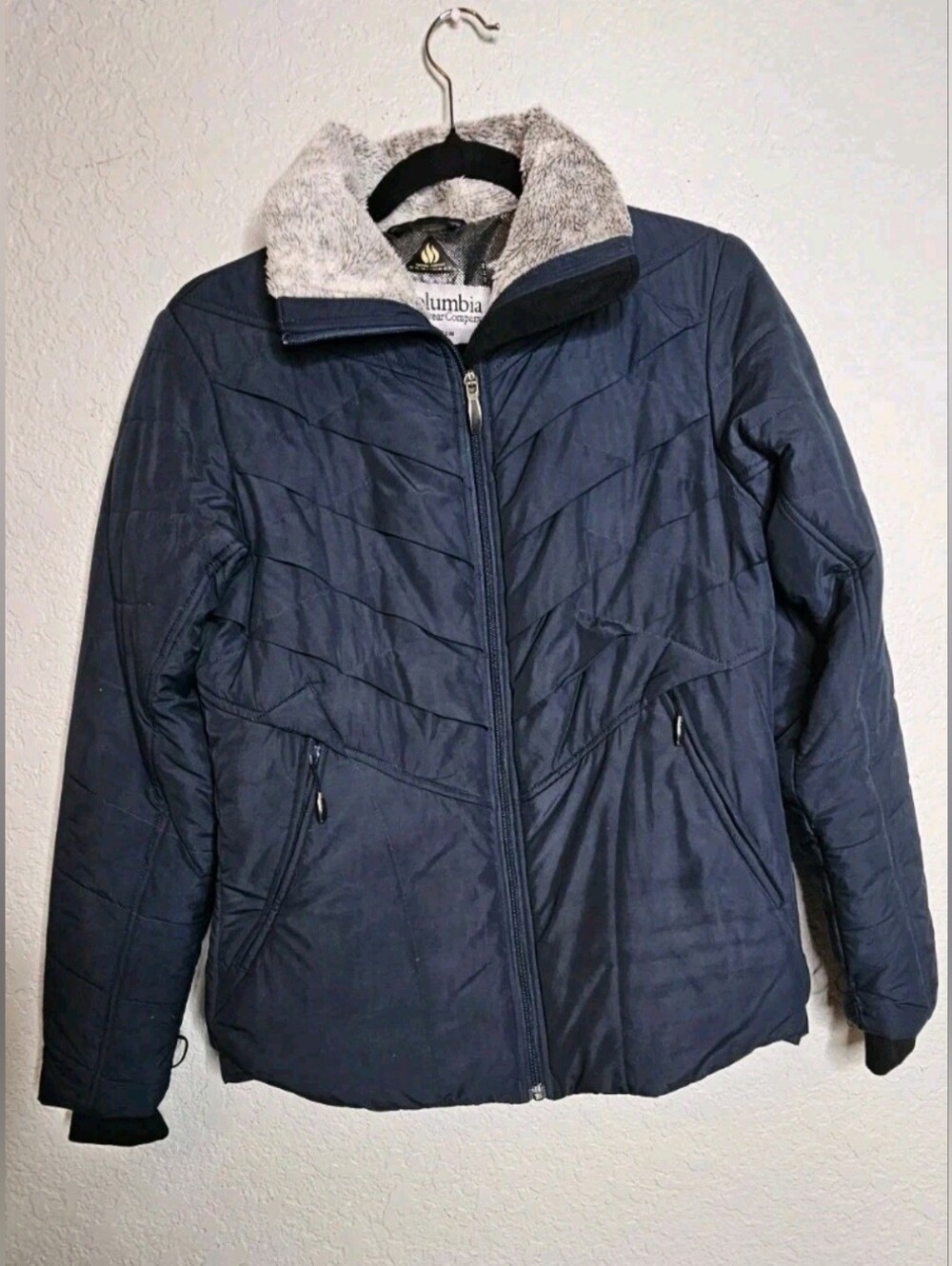 Columbia Jacket Women S Blue Full Zip Titanium Omni Heat faux fur Interchange
